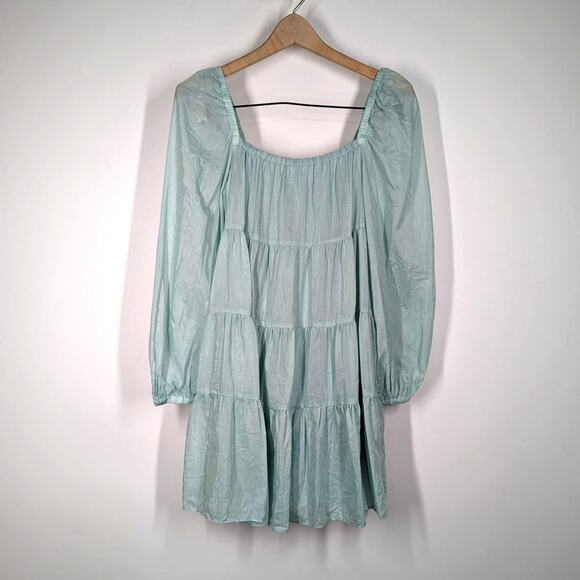 Alice + Olivia Rowen Tiered Square Neck Mini Dress Blue Puff Sleeves XS Preowned - Picture 3 of 9